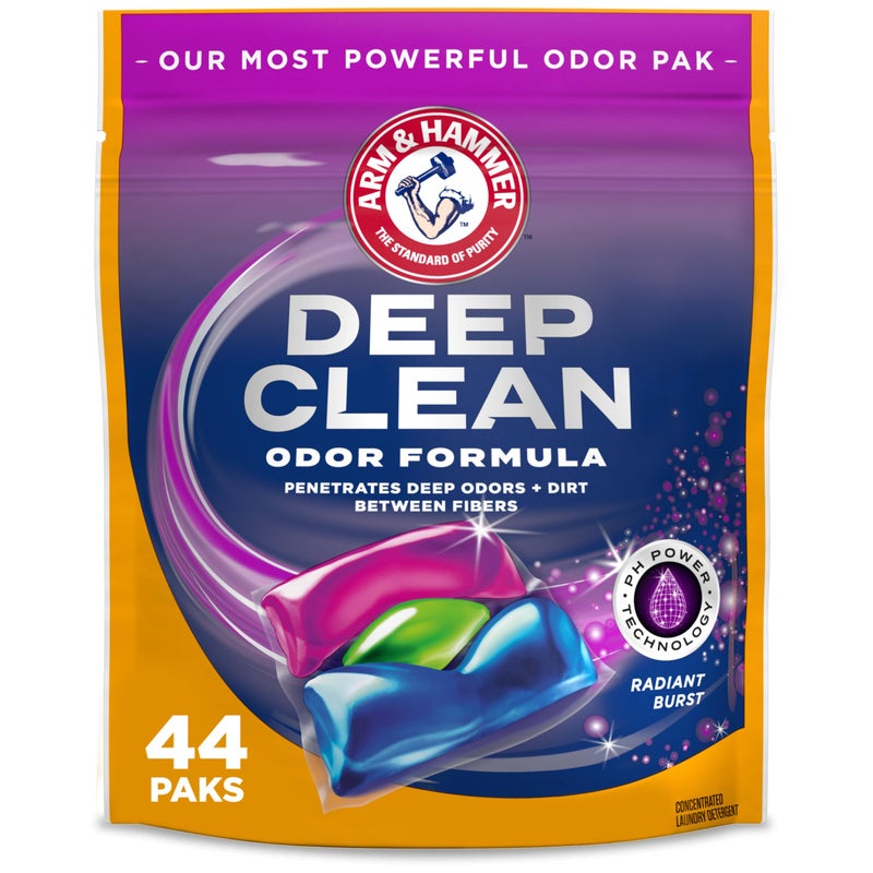 Arm & Hammer ARM HAMMER Deep Clean Odor Formula Laundry Detergent Power Paks Laundry Odor Remover Radiant Burst Scent 44 Count 44 Loads